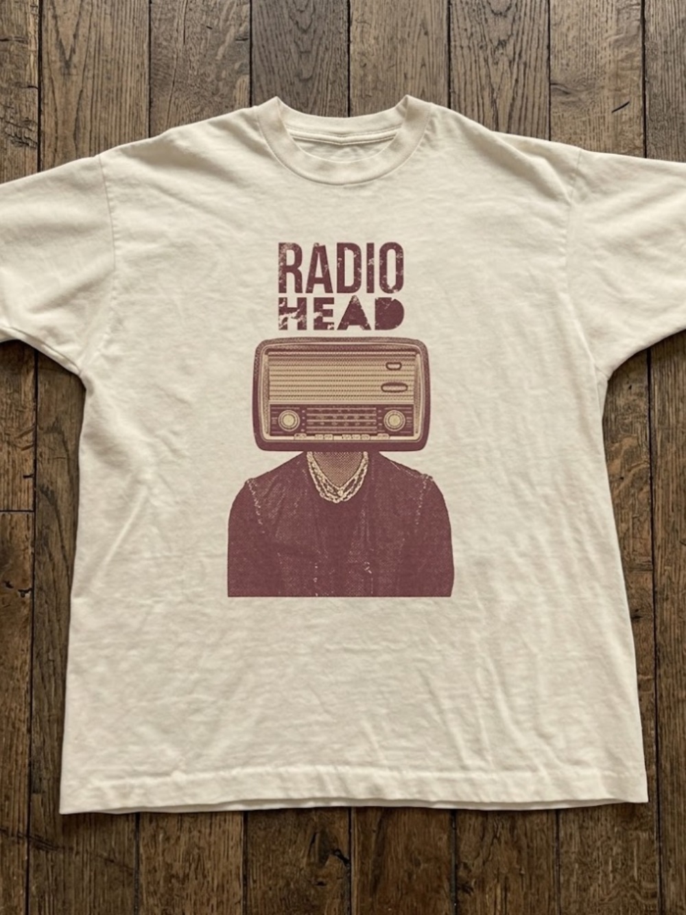 Radiohead Graphic Tee in Cream with Maroon